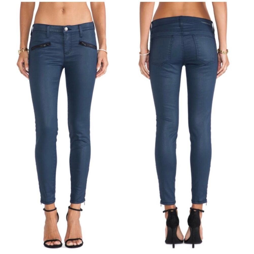 Current/Elliott Navy Coated The Soho Zip Stiletto Moto Skinny Pant Sz 27 4
